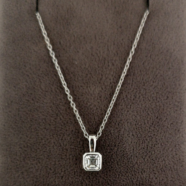 0.32 Carat Asscher Cut Diamond Pendant & White Gold Chain