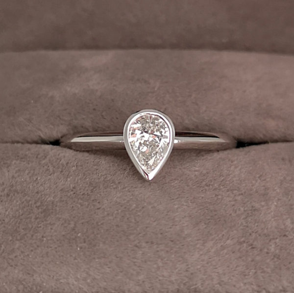 0.46 Carat Diamond Pear Shaped Rub-Over Engagement Ring