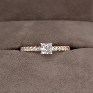 0.46 Princess Cut Diamond Ring with Claw Set Diamond Shoulders Rose Gold 3