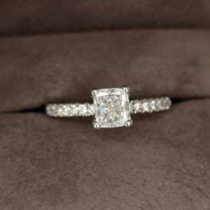 0.83 Carat Cushion Cut Diamond Ring with Shoulders