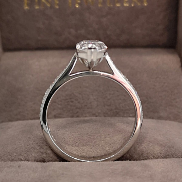 1.18 Carat Diamond Pear Shaped Engagement Ring with Diamond Shoulders