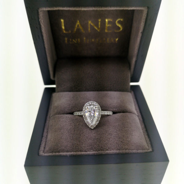 1.40 Carat Diamond Pear Shaped Halo Engagement Ring