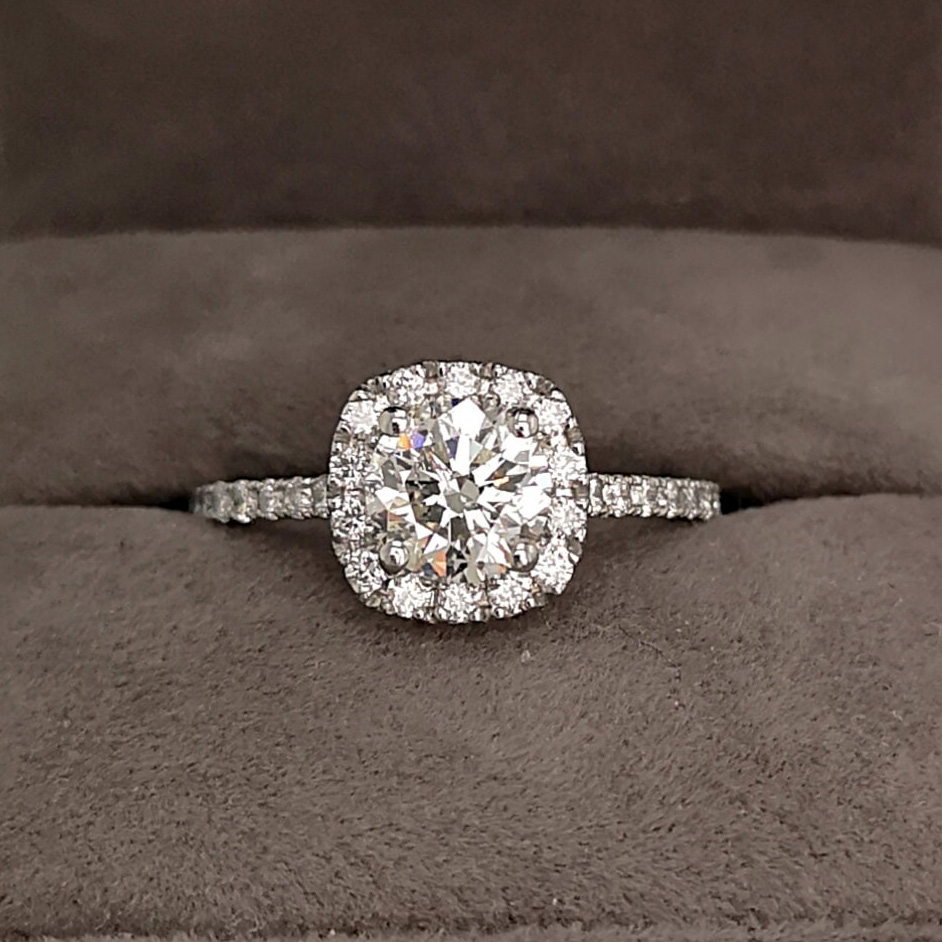 1.40 Round Brilliant Cut Diamond Ring with Halo & Shoulders
