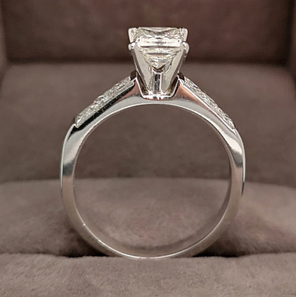 1.52 Princess Cut Diamond Ring with Channel Set Diamond Shoulders