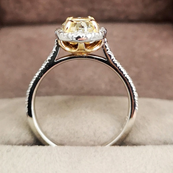 2.43 Carat Yellow Diamond Oval Shaped Halo Engagement Ring