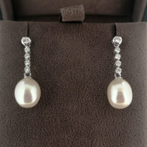 Akoya Pearl & Diamond Drop Earrings