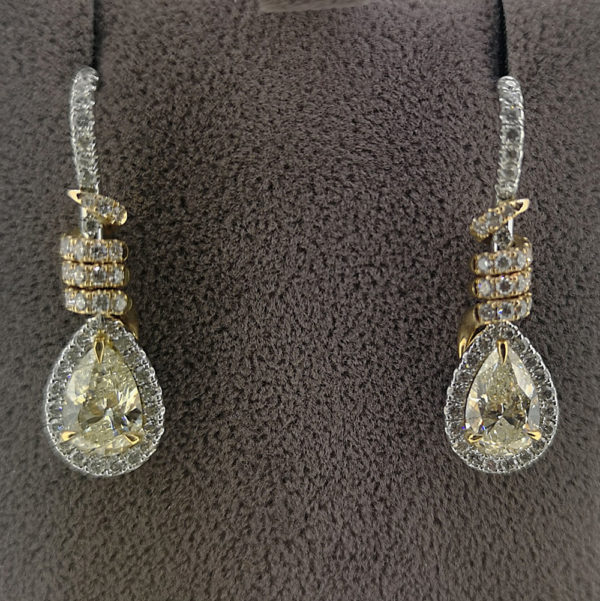 Fancy Yellow Diamond Drop Pear Shaped Earrings