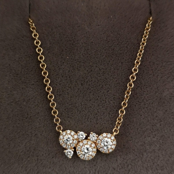 Fancy Yellow Gold Diamond Cluster Pendant and Chain