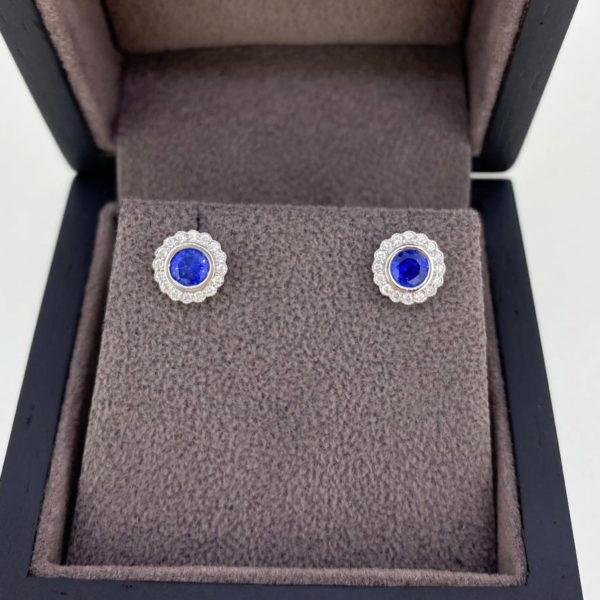Sapphire & Diamond Vintage Style Flower Earrings