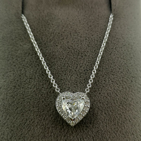 1.13 Carat Heart Shaped Diamond Pendant with Halo & Chain