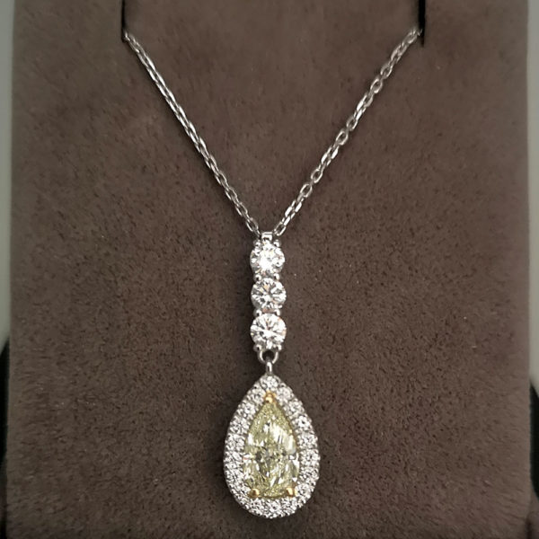 1.73 Carat Pear Shaped Diamond Pendant & Platinum Chain