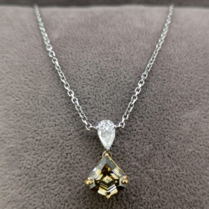 1.85 Carat Brown Princess Cut Diamond Drop Pendant & Chain