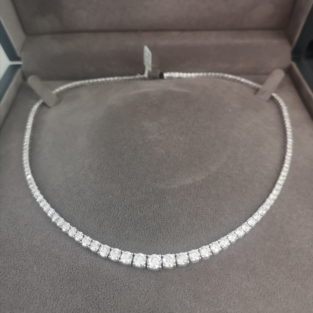 12.20 Carat Graduated Round Cut Diamond Line Necklace
