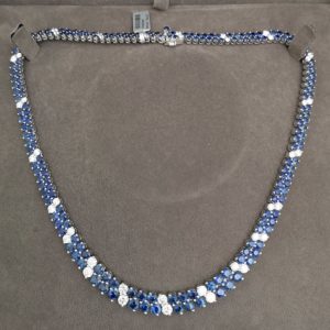 Double Line Sapphire & Diamond Line Necklace